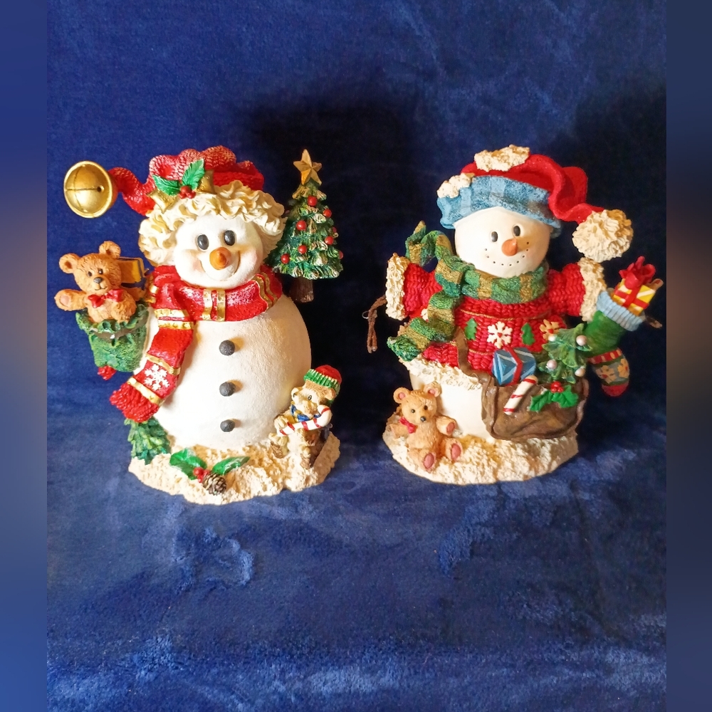 Vintage Resin Christmas Snowman Statue Bundle 10"